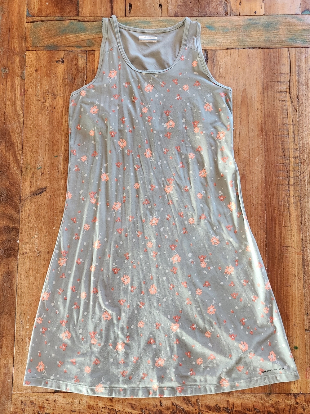 Columbia Women Med Green Floral Above Knee Sleeveless Dress Built In Bra B1